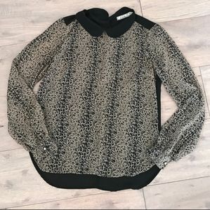 Leopard Pattern Blouse With Collar Small